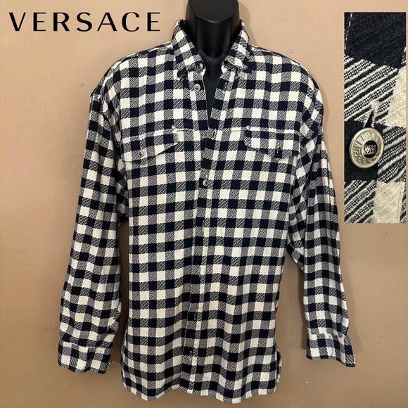 Versace Other - Versace Plaid Long Sleeve Shirt XL VINTAGE gently worn Cotton / silk blend
